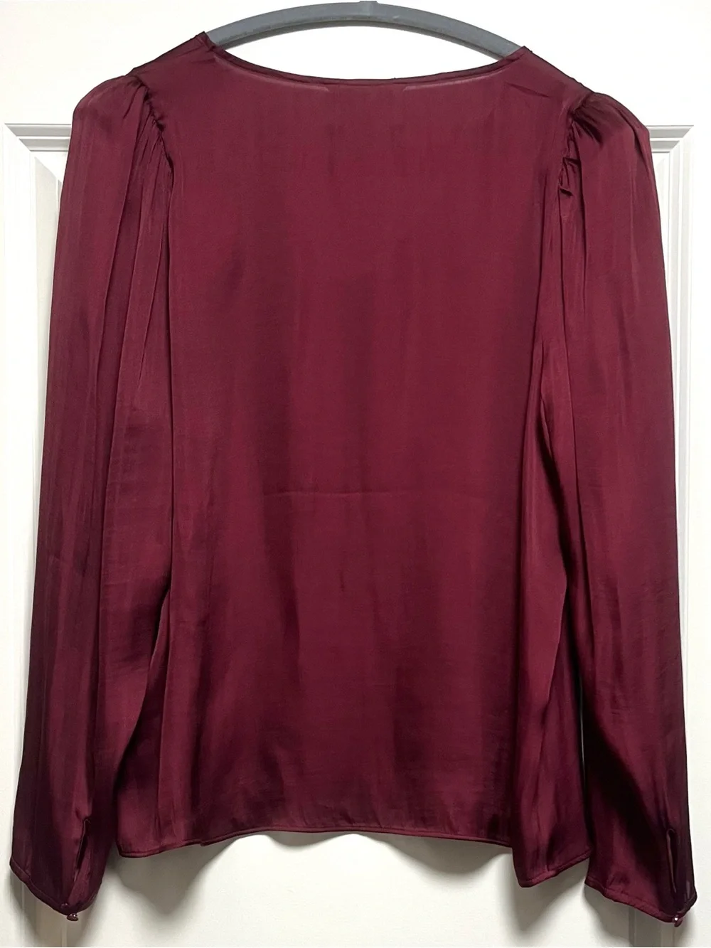 NWT Banana Republic Soft Satin Puff Long Sleeve Blouse Washable Chic Red Brick L